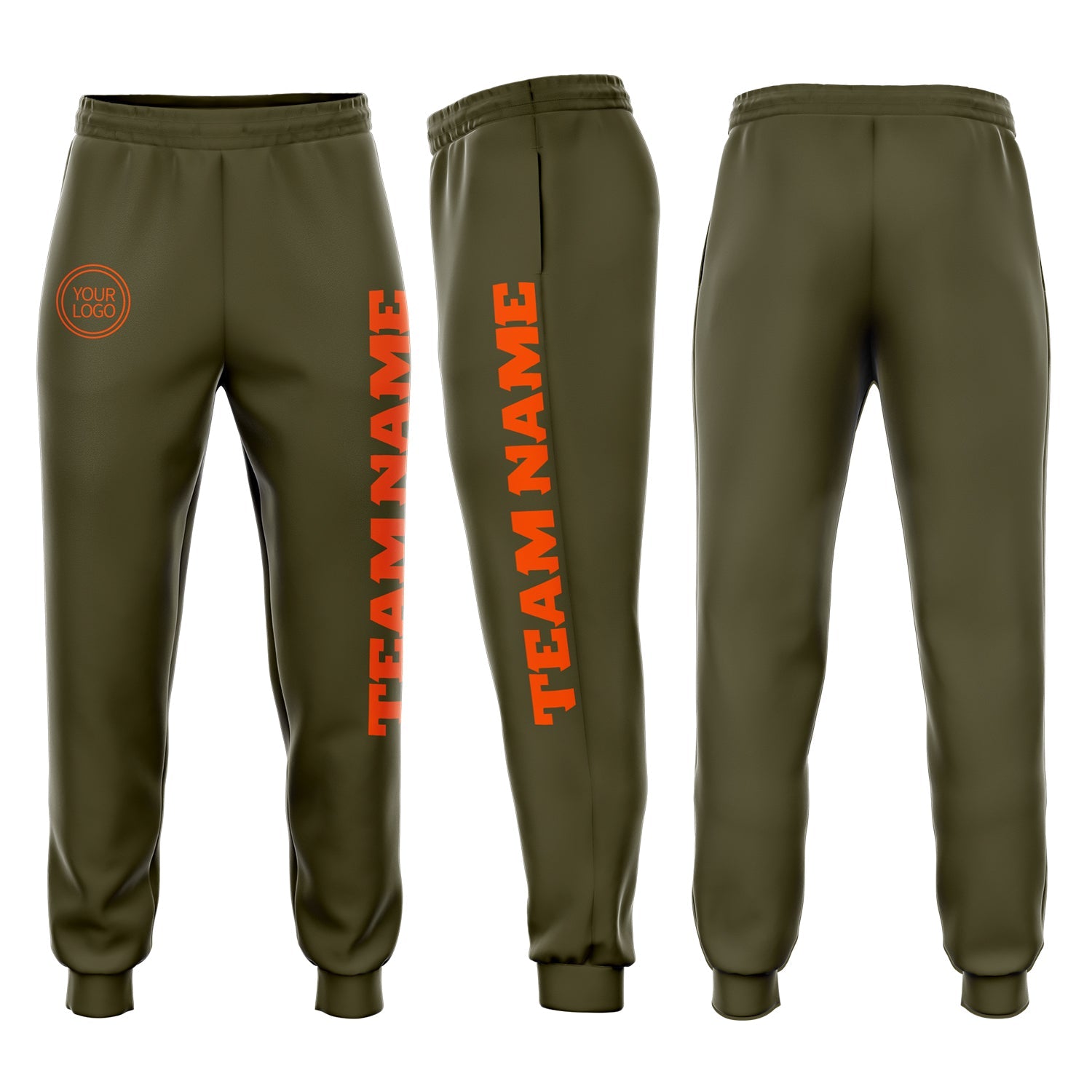 Custom Olive Orange Fleece Salute To Service Jogger Sweatpants - Main View