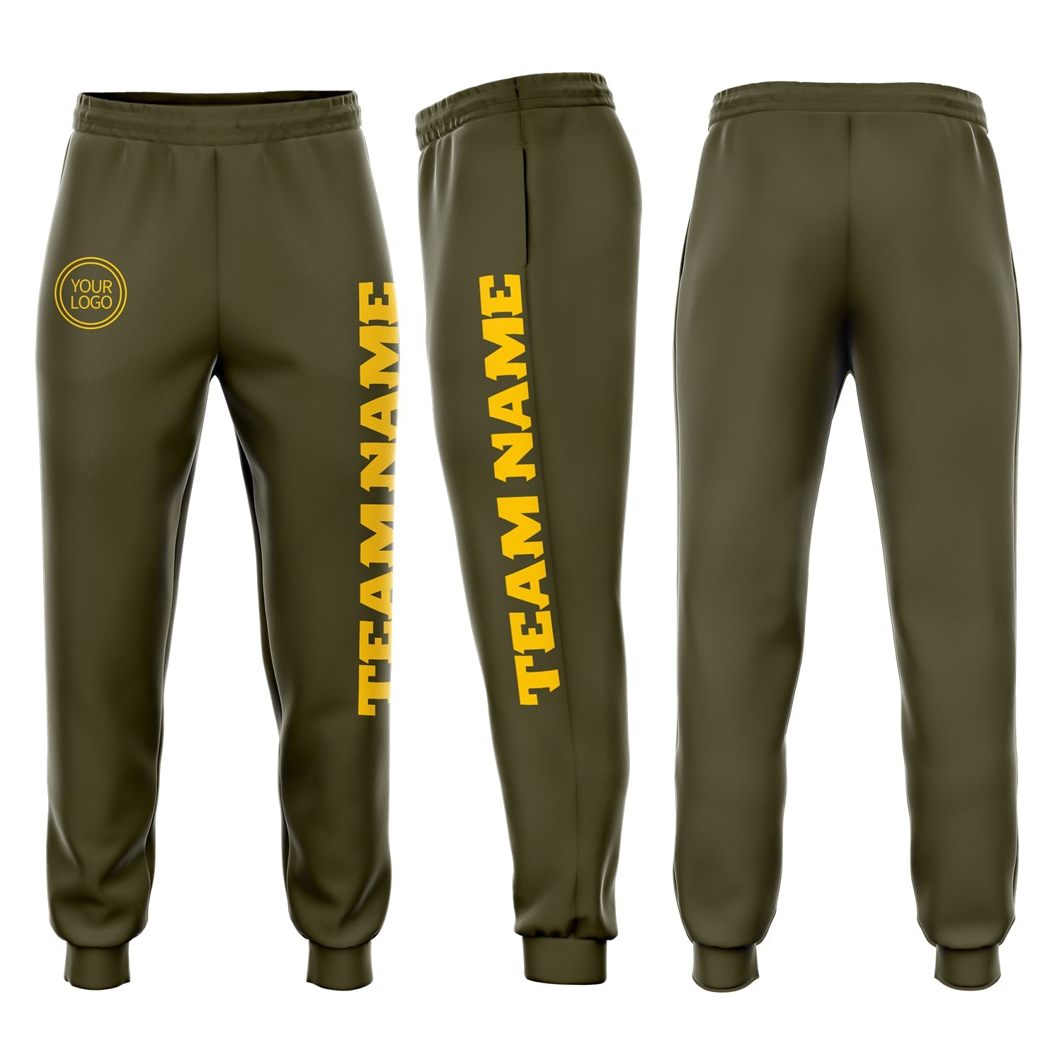 Custom Olive Gold Fleece Salute To Service Jogger Sweatpants - Main View