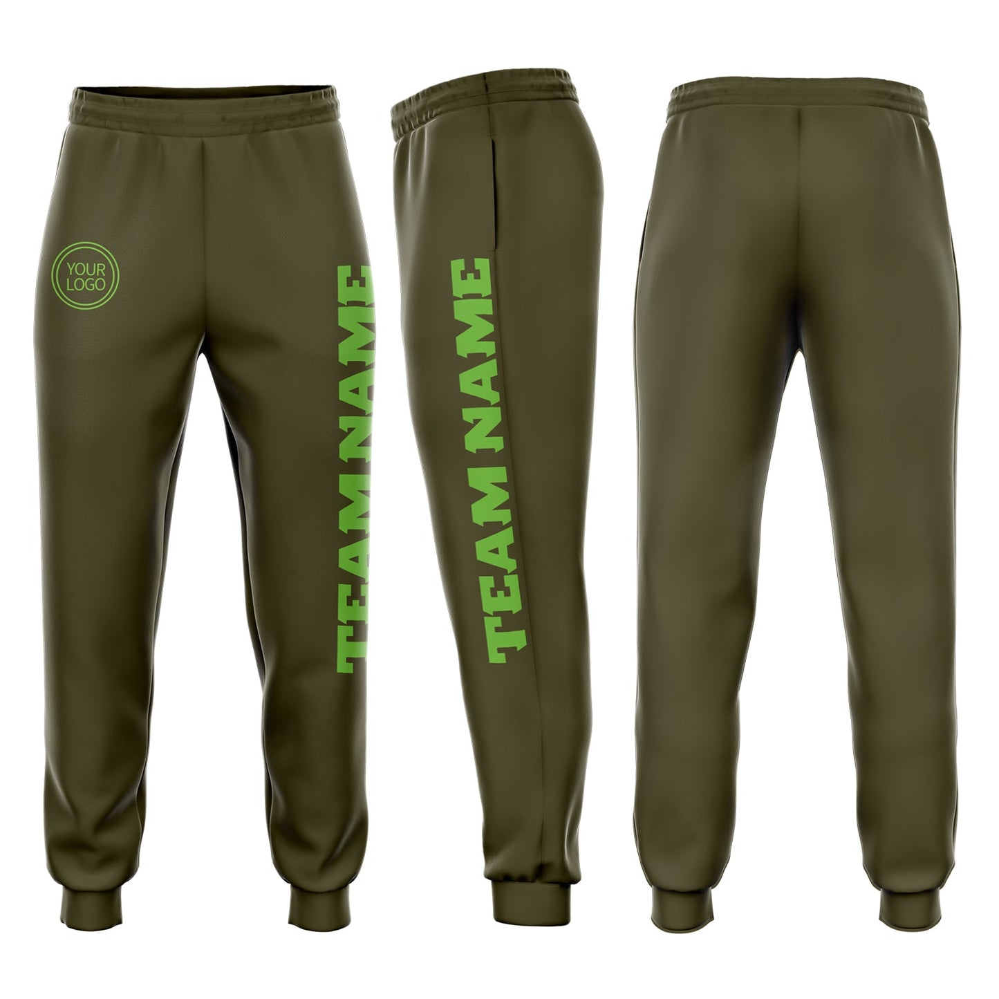 Custom Olive Neon Green Fleece Salute To Service Jogger Sweatpants - Main View