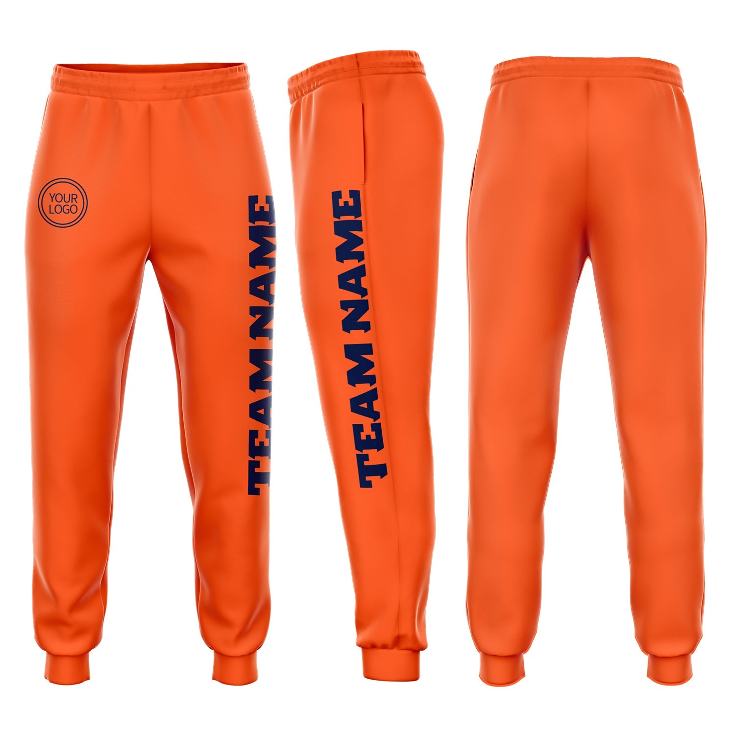 Custom Orange Navy Fleece Jogger Sweatpants - Main View