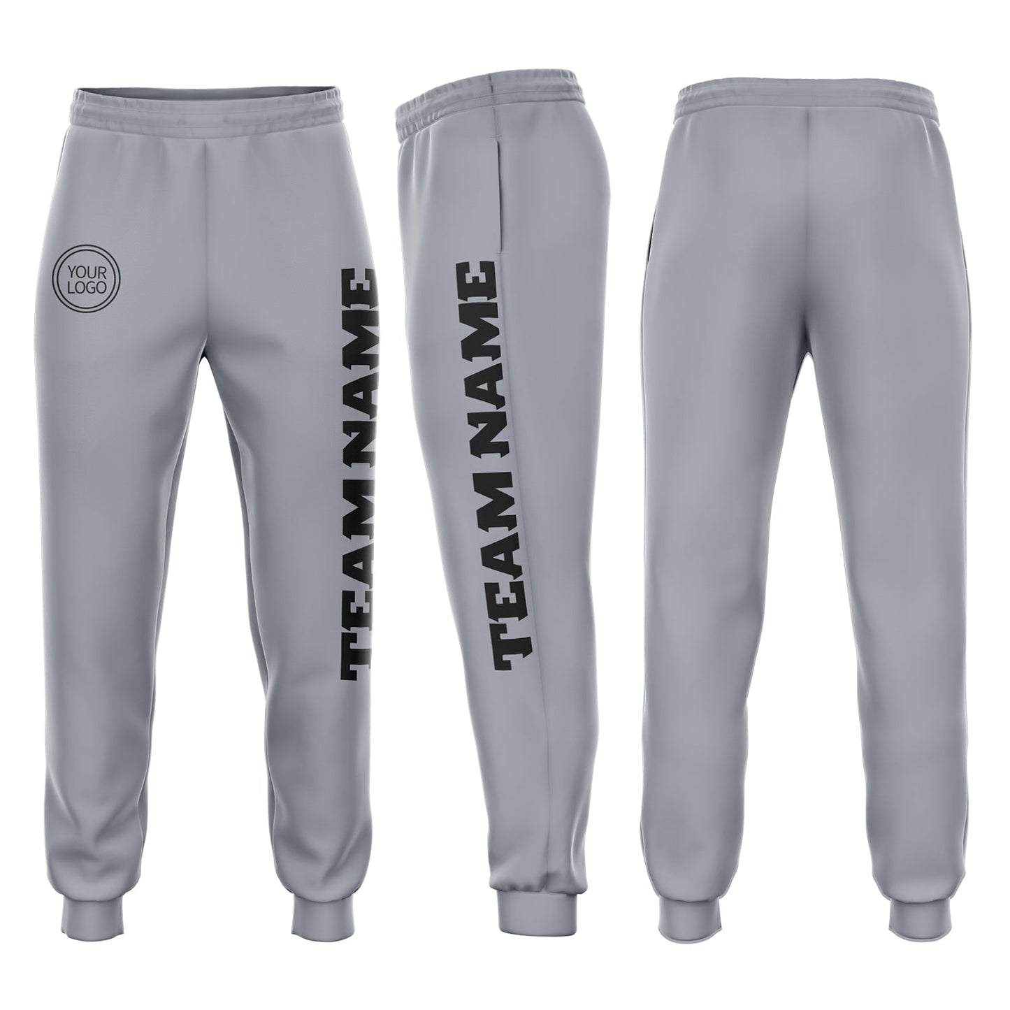 Custom Gray Black Fleece Jogger Sweatpants - Main View