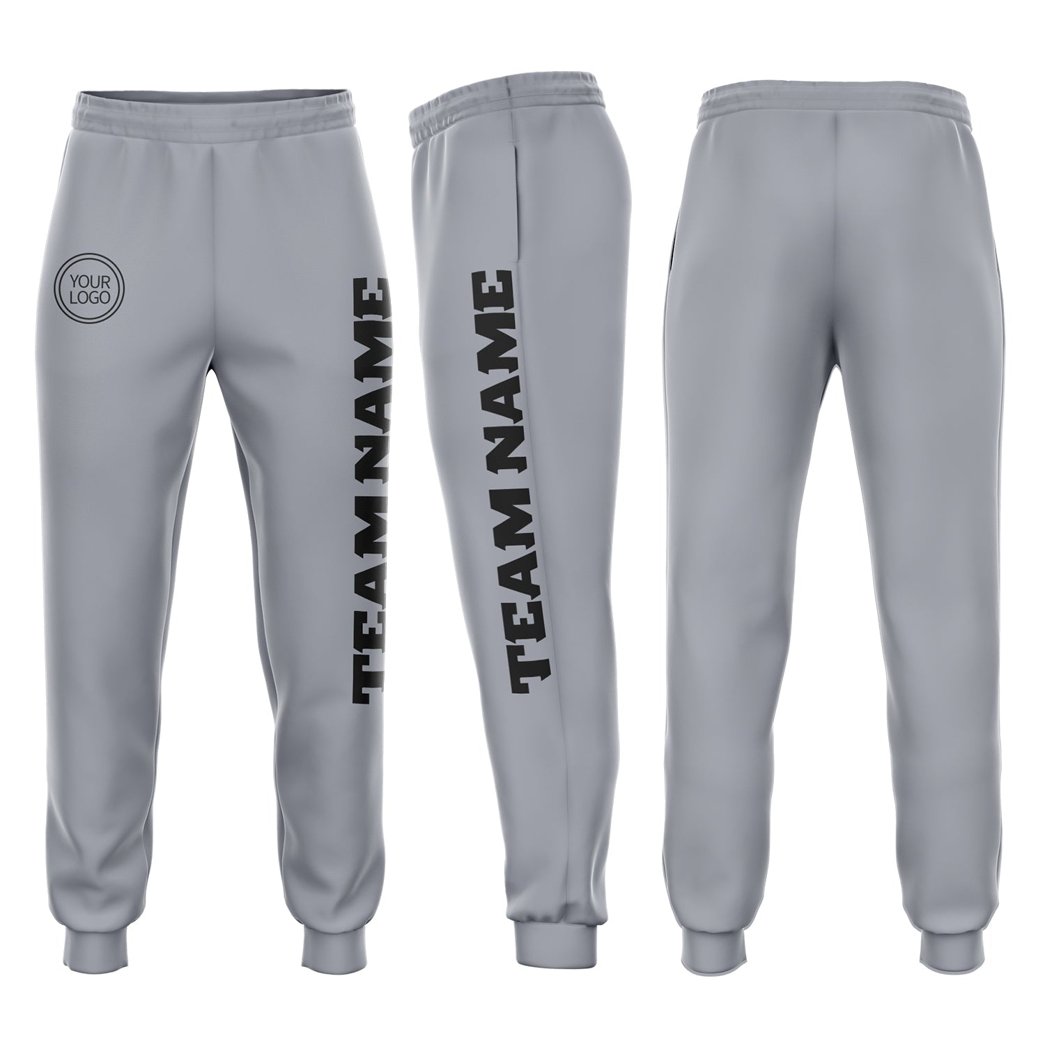 Custom Gray Black Fleece Jogger Sweatpants - Main View