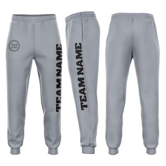 Custom Gray Black Fleece Jogger Sweatpants - Main View