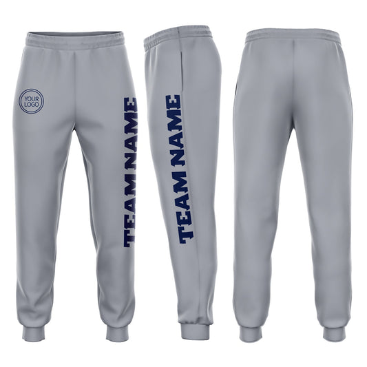 Custom Gray Navy Fleece Jogger Sweatpants - Main View