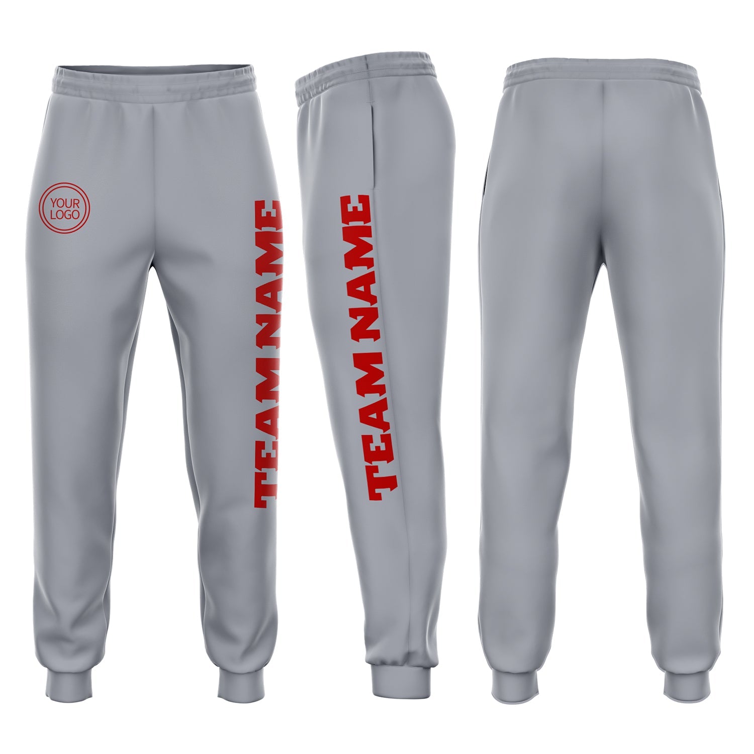 Custom Gray Red Fleece Jogger Sweatpants - Main View
