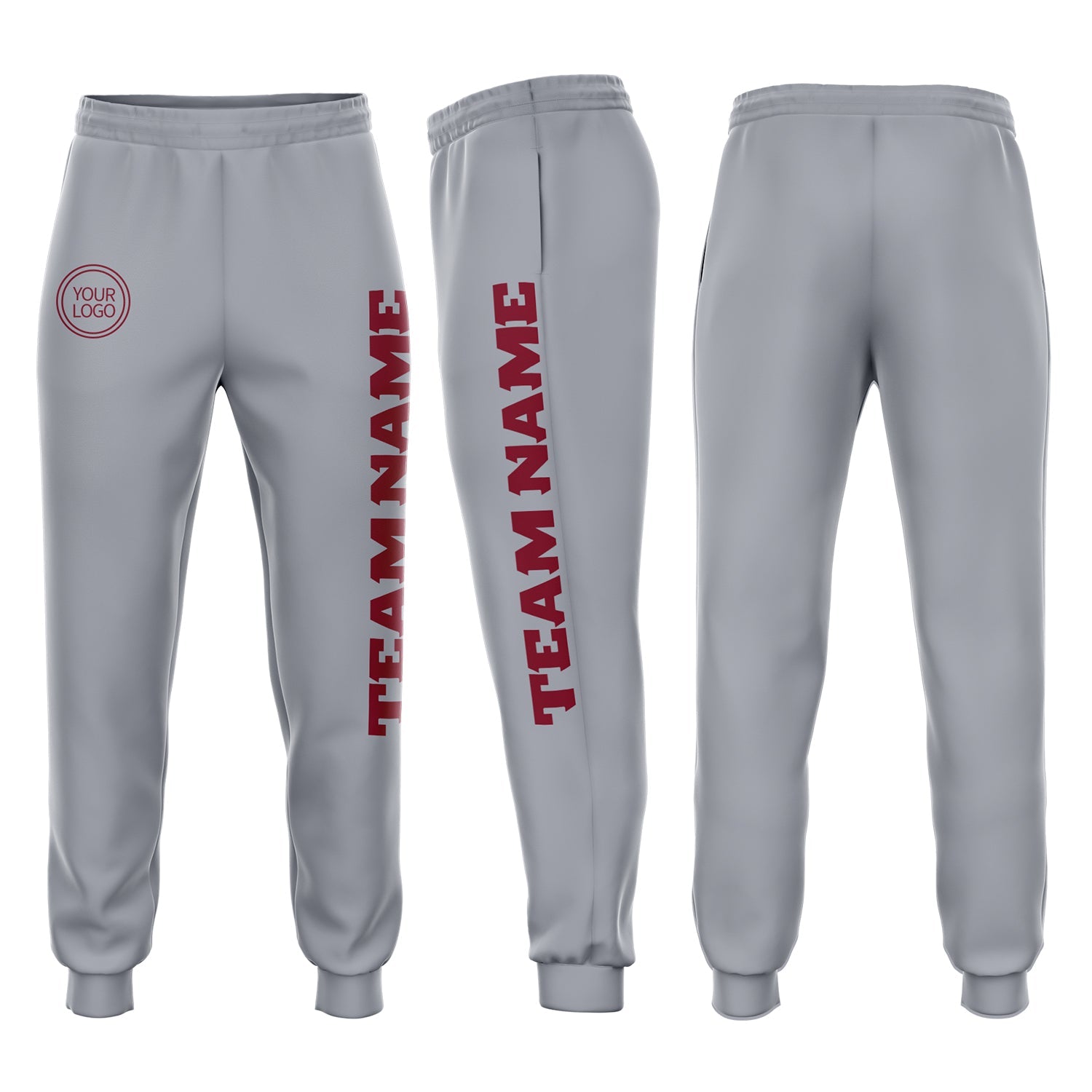 Custom Gray Crimson Fleece Jogger Sweatpants - Main View