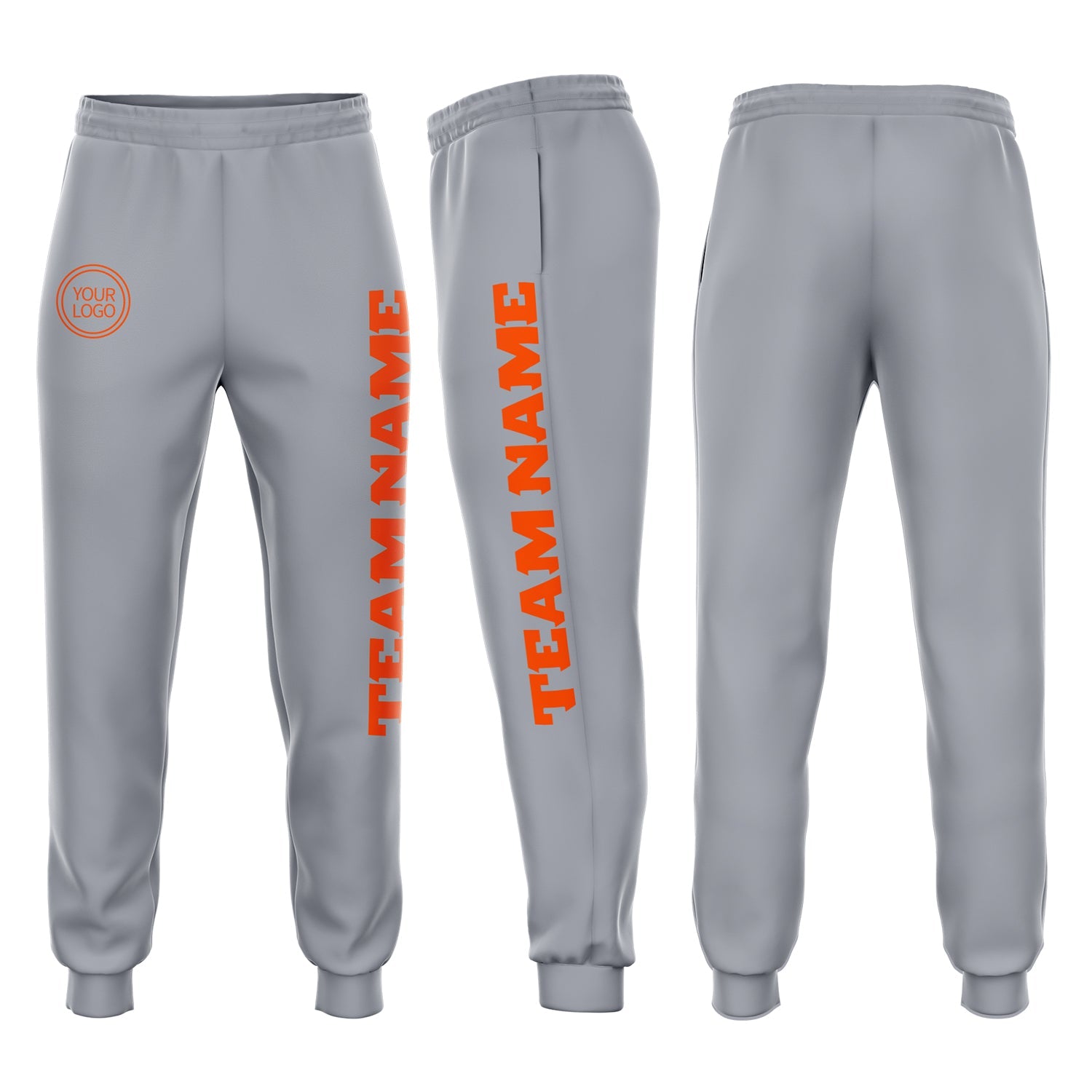 Custom Gray Orange Fleece Jogger Sweatpants - Main View