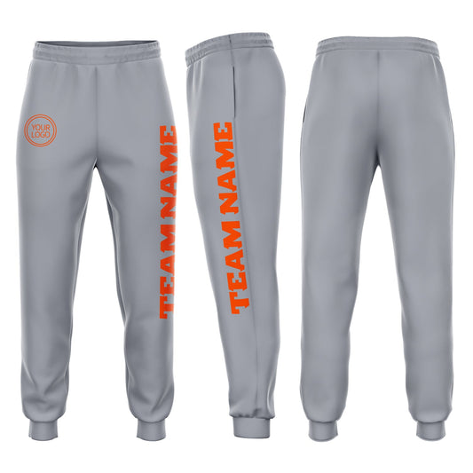 Custom Gray Orange Fleece Jogger Sweatpants - Main View