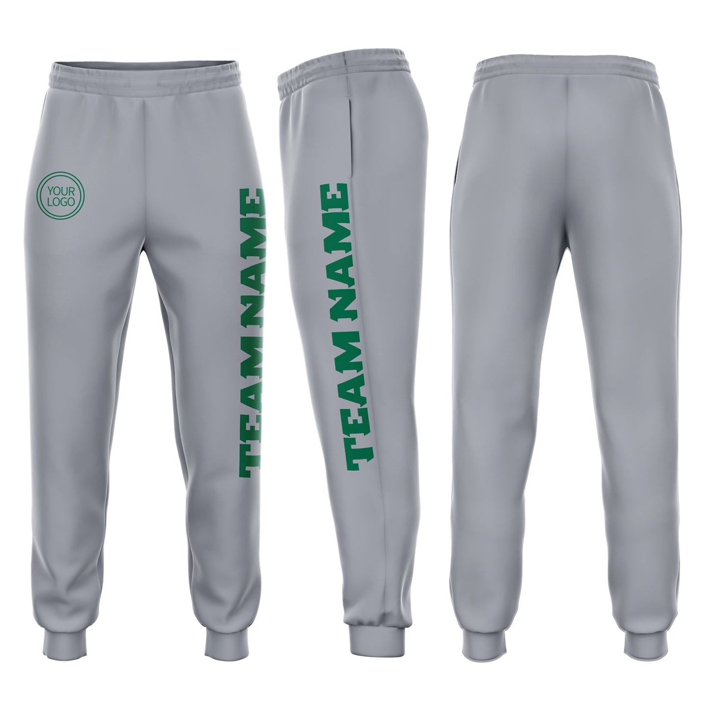 Custom Gray Kelly Green Fleece Jogger Sweatpants - Main View