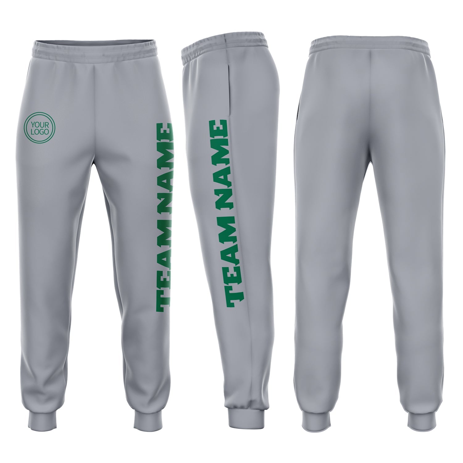 Custom Gray Kelly Green Fleece Jogger Sweatpants - Main View