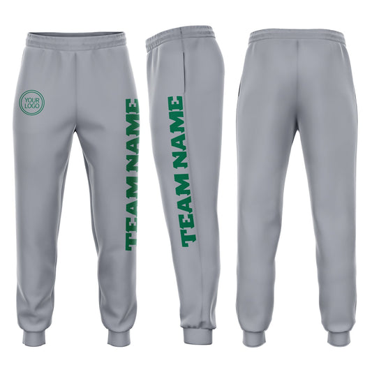 Custom Gray Kelly Green Fleece Jogger Sweatpants - Main View