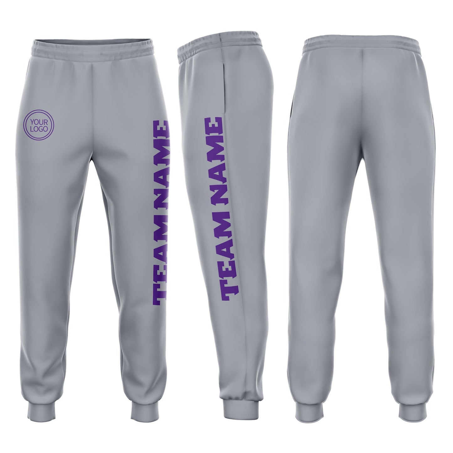 Custom Gray Purple Fleece Jogger Sweatpants - Main View
