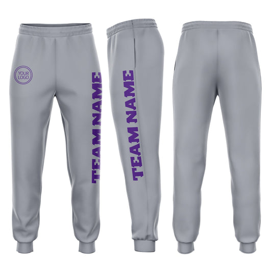 Custom Gray Purple Fleece Jogger Sweatpants - Main View
