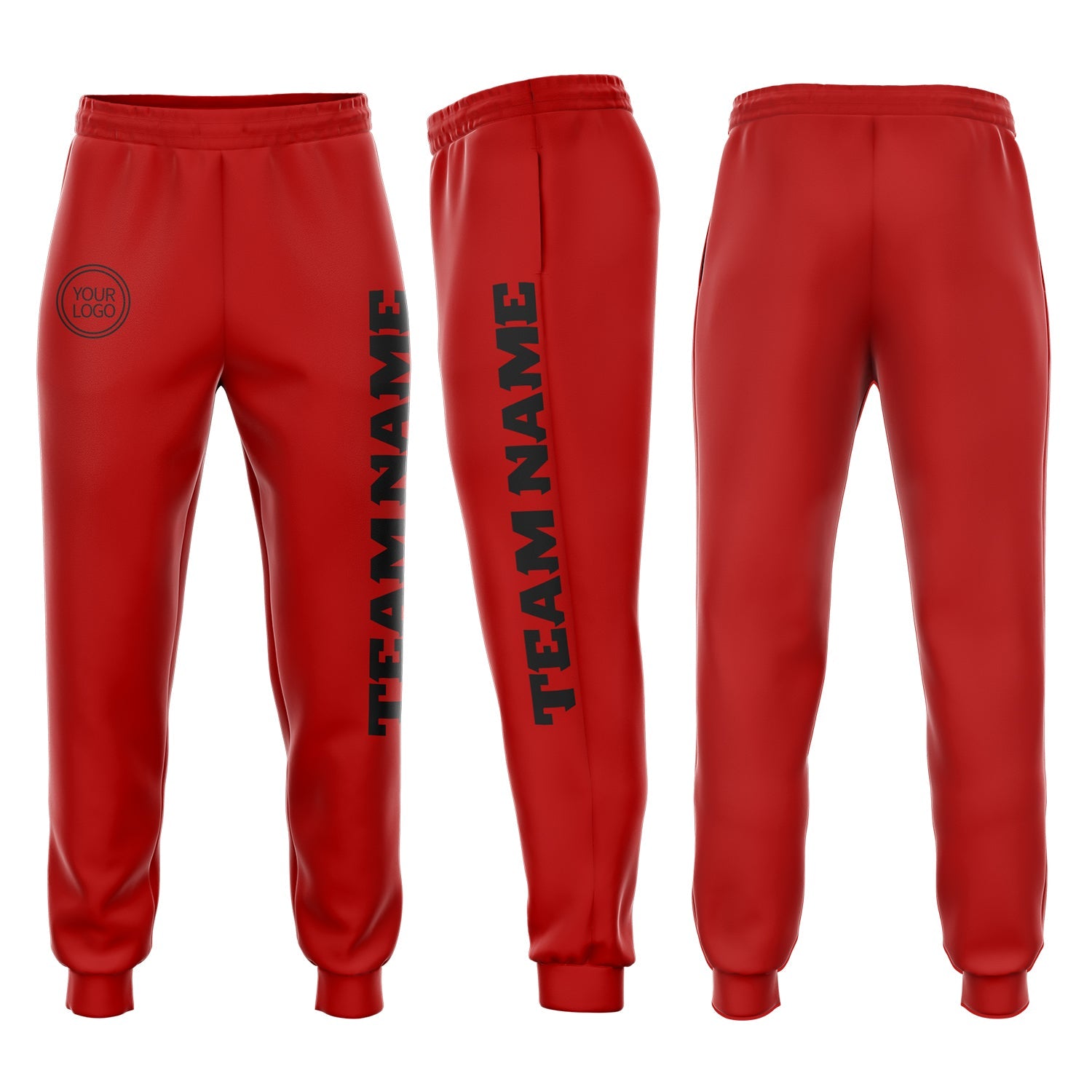 Custom Red Black Fleece Jogger Sweatpants - Main View