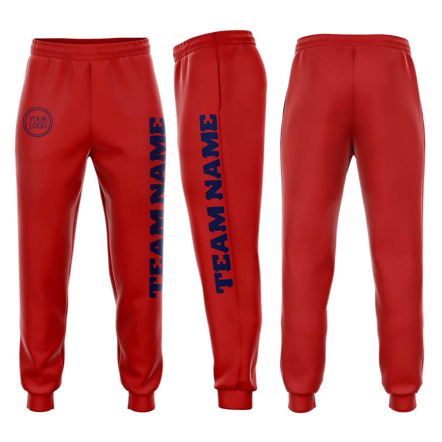 Custom Red Navy Fleece Jogger Sweatpants - Main View