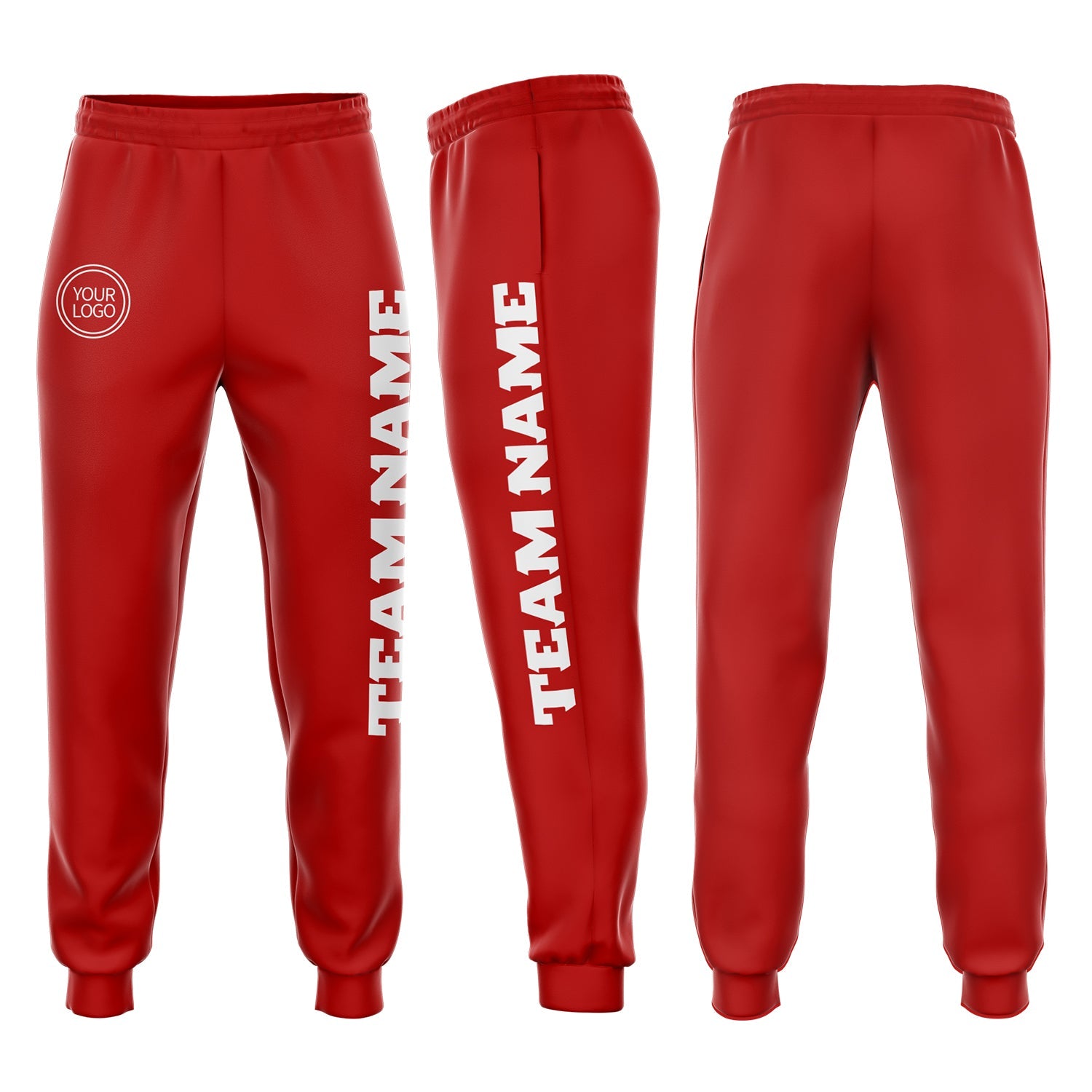 Custom Red White Fleece Jogger Sweatpants - Main View