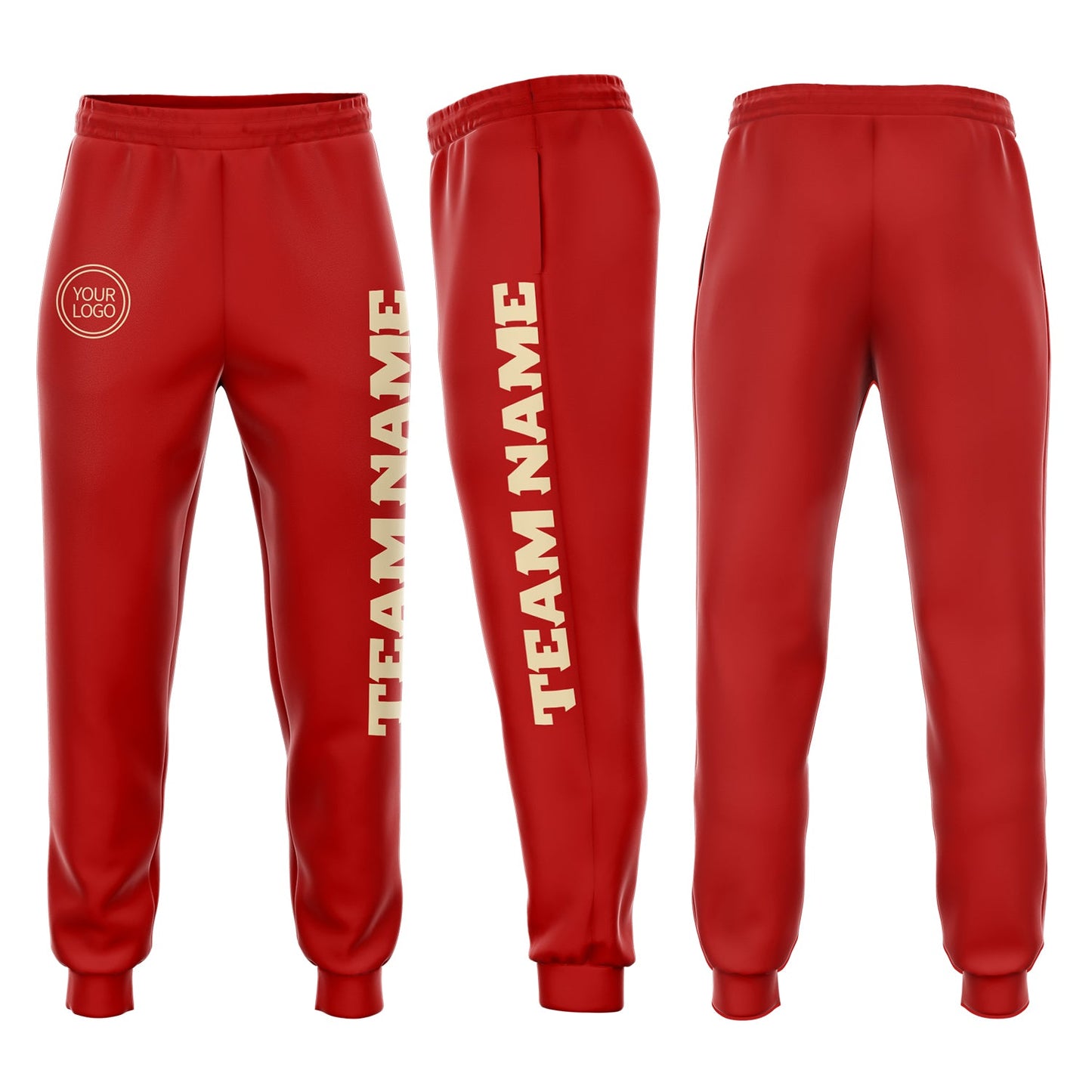 Custom Red Cream Fleece Jogger Sweatpants - Main View