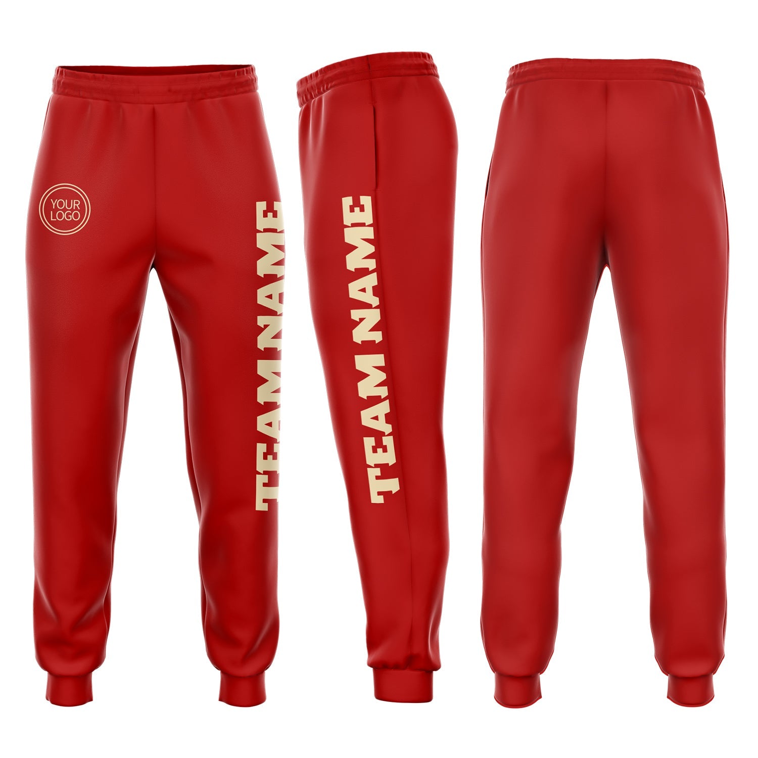 Custom Red Cream Fleece Jogger Sweatpants - Main View