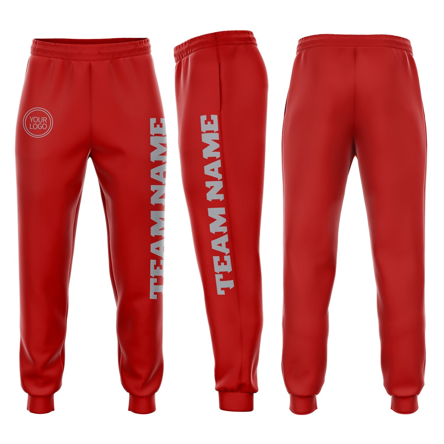 Custom Red Gray Fleece Jogger Sweatpants - Main View
