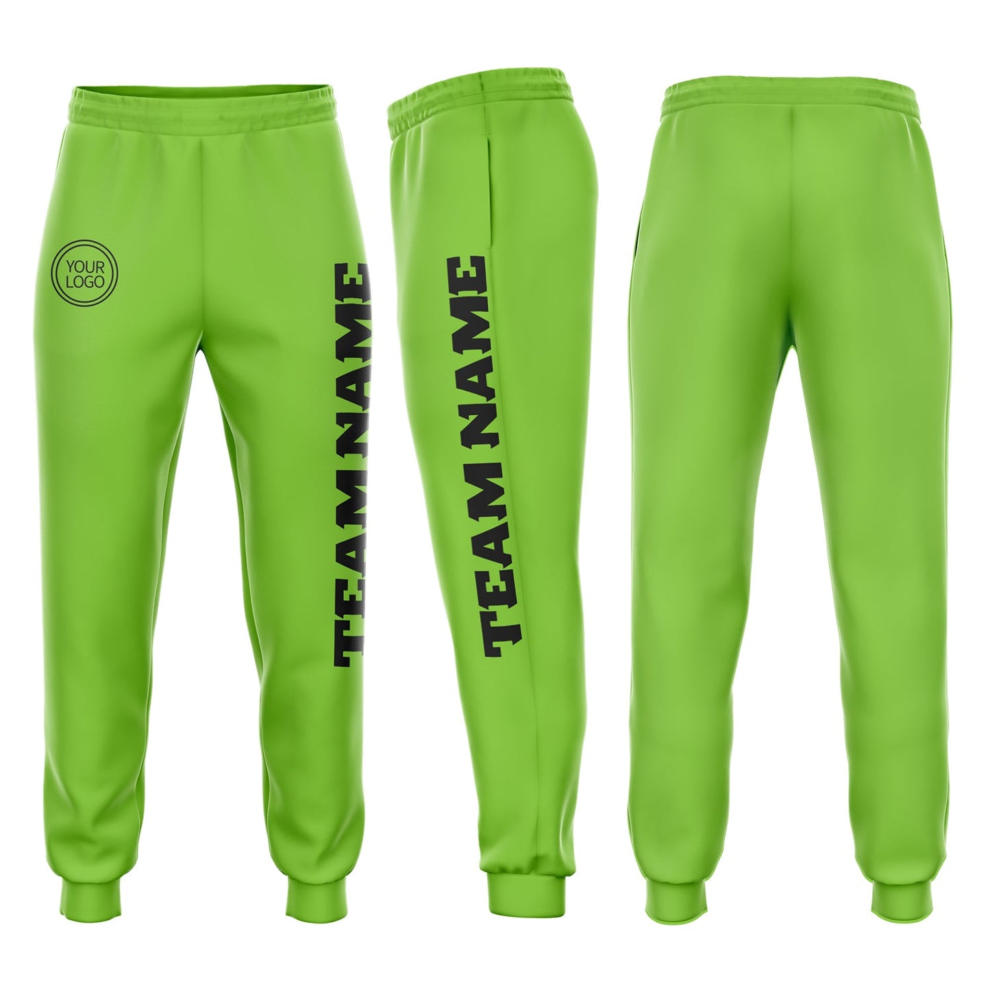 Custom Neon Green Black Fleece Jogger Sweatpants - Main View