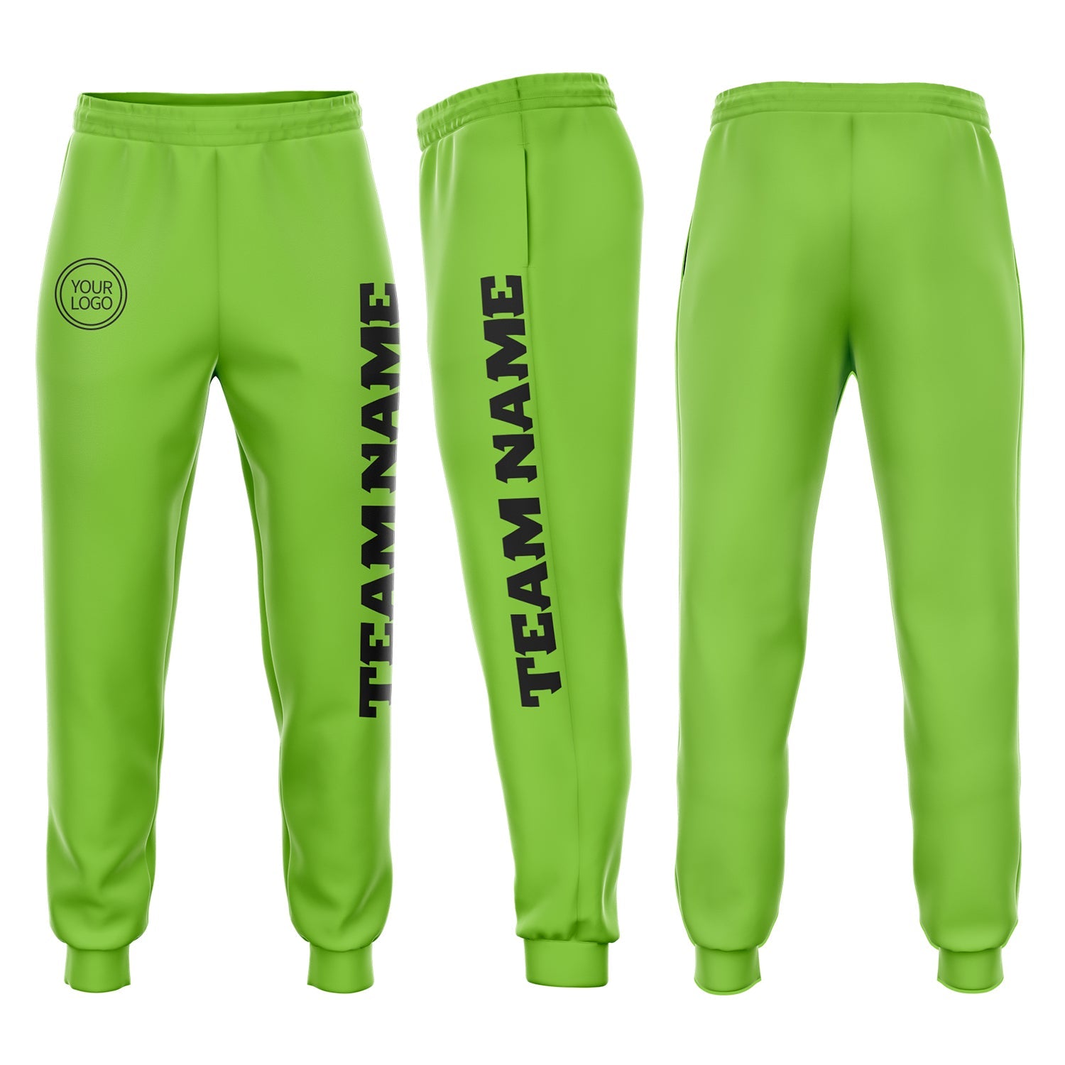 Custom Neon Green Black Fleece Jogger Sweatpants - Main View