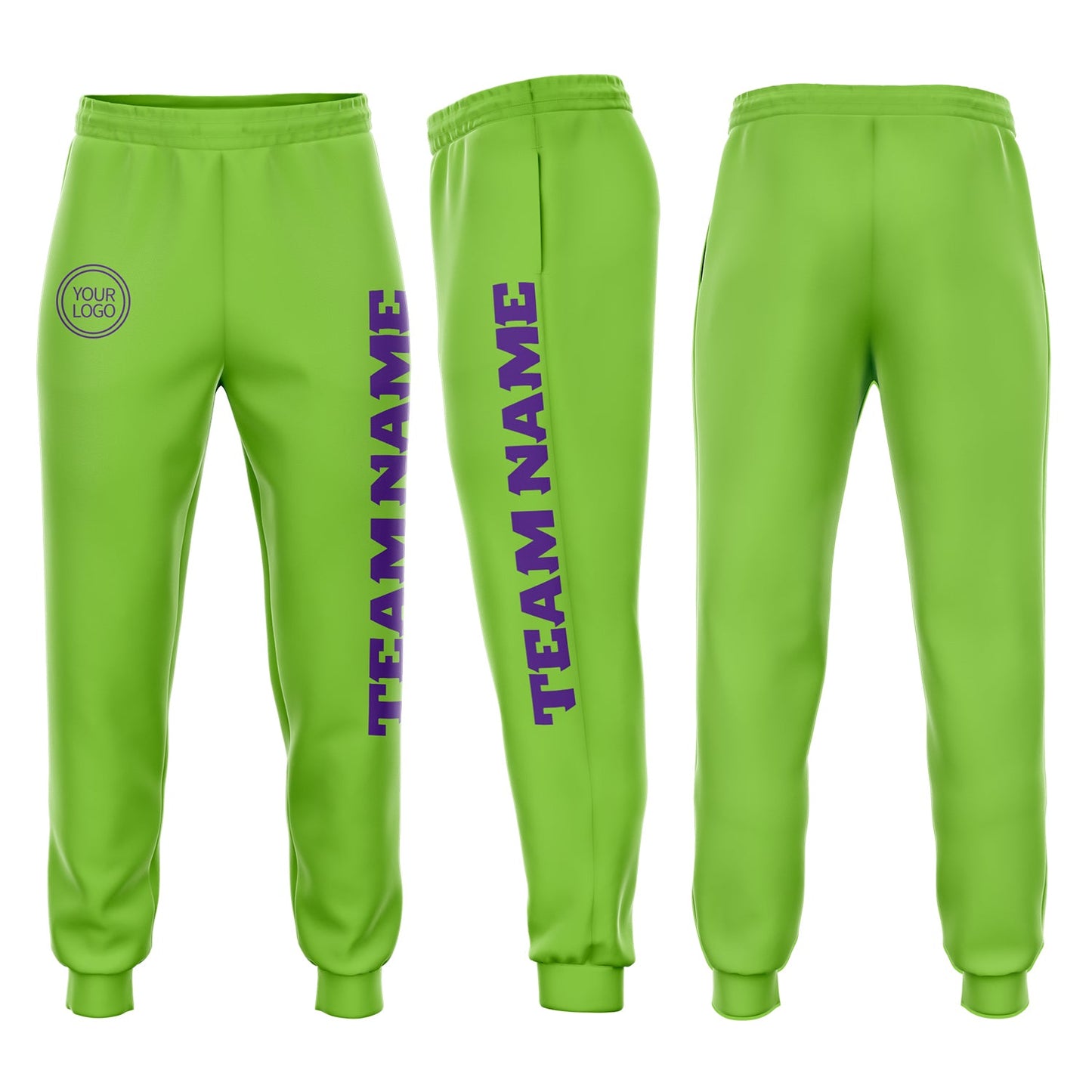 Custom Neon Green Purple Fleece Jogger Sweatpants - Main View