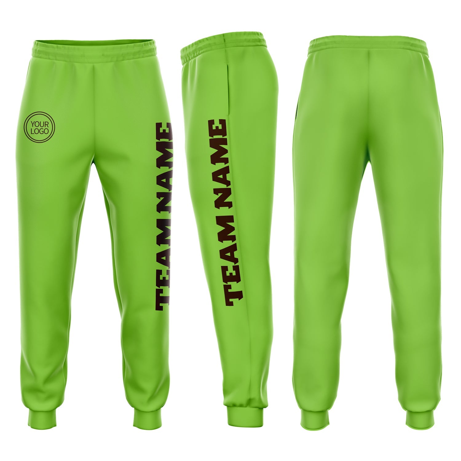 Custom Neon Green Brown Fleece Jogger Sweatpants - Main View