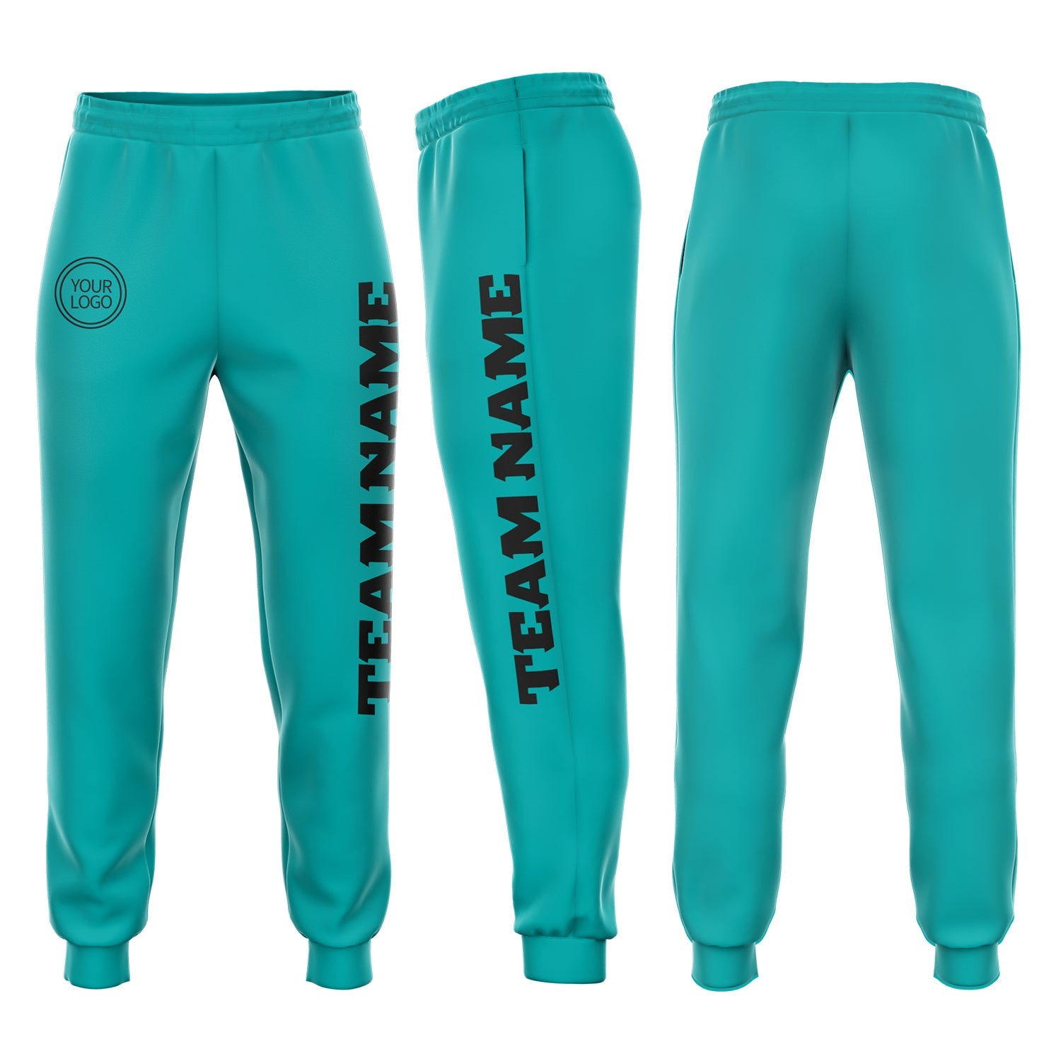 Custom Aqua Black Fleece Jogger Sweatpants - Main View