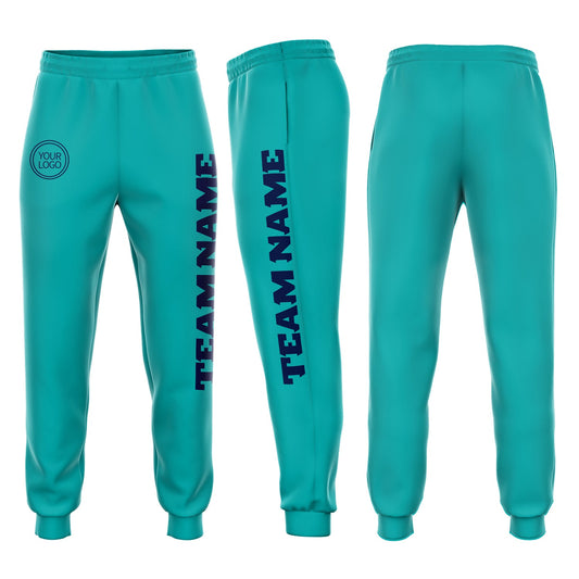 Custom Aqua Navy Fleece Jogger Sweatpants - Main View