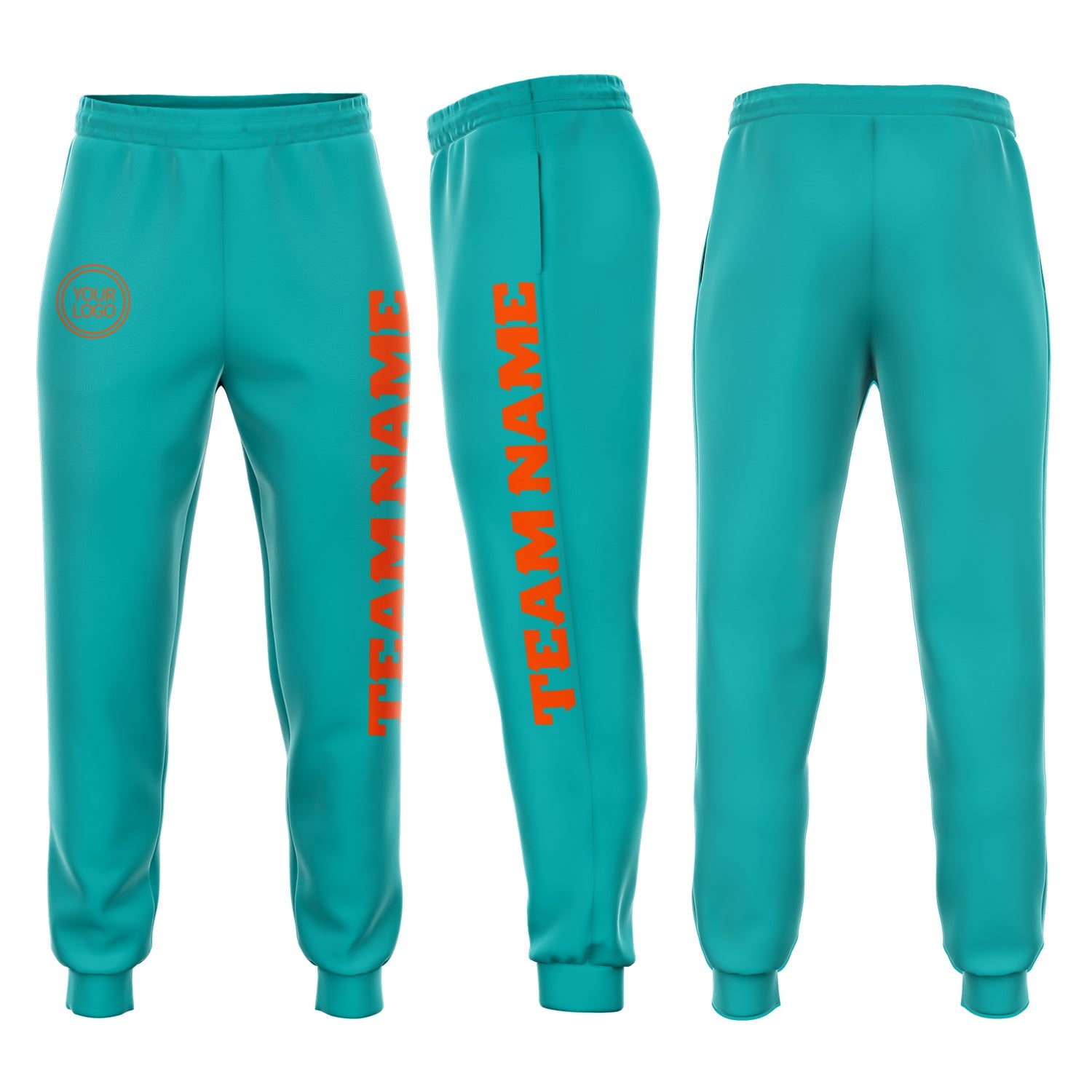 Custom Aqua Orange Fleece Jogger Sweatpants - Main View
