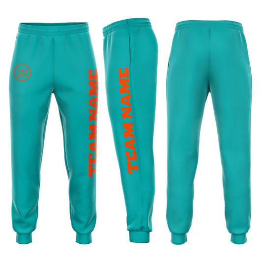 Custom Aqua Orange Fleece Jogger Sweatpants - Main View