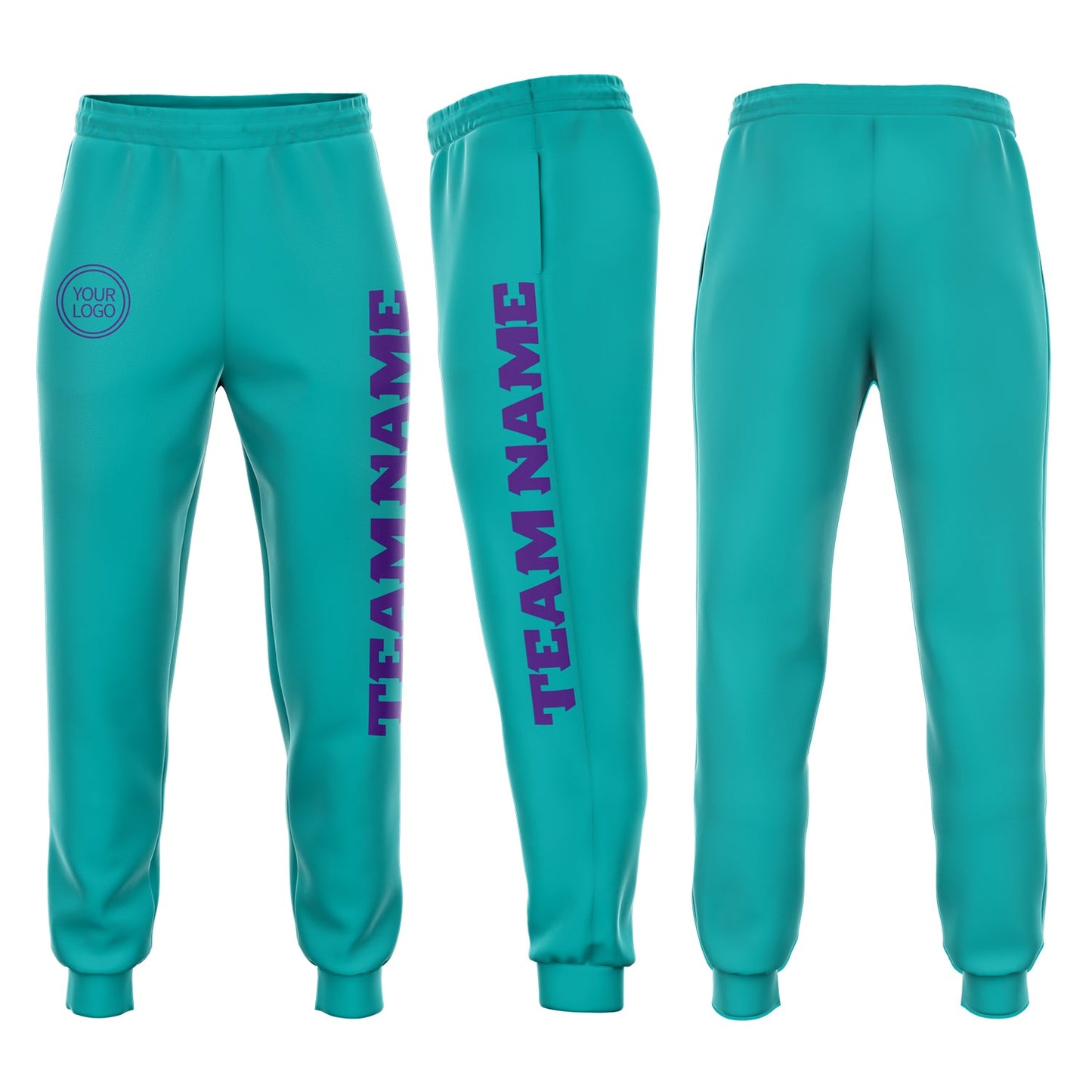 Custom Aqua Purple Fleece Jogger Sweatpants - Main View