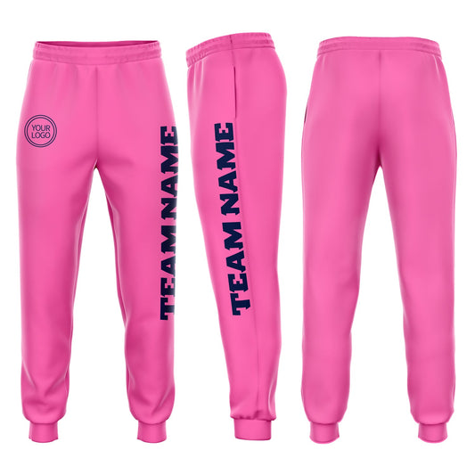 Custom Pink Navy Fleece Jogger Sweatpants - Main View