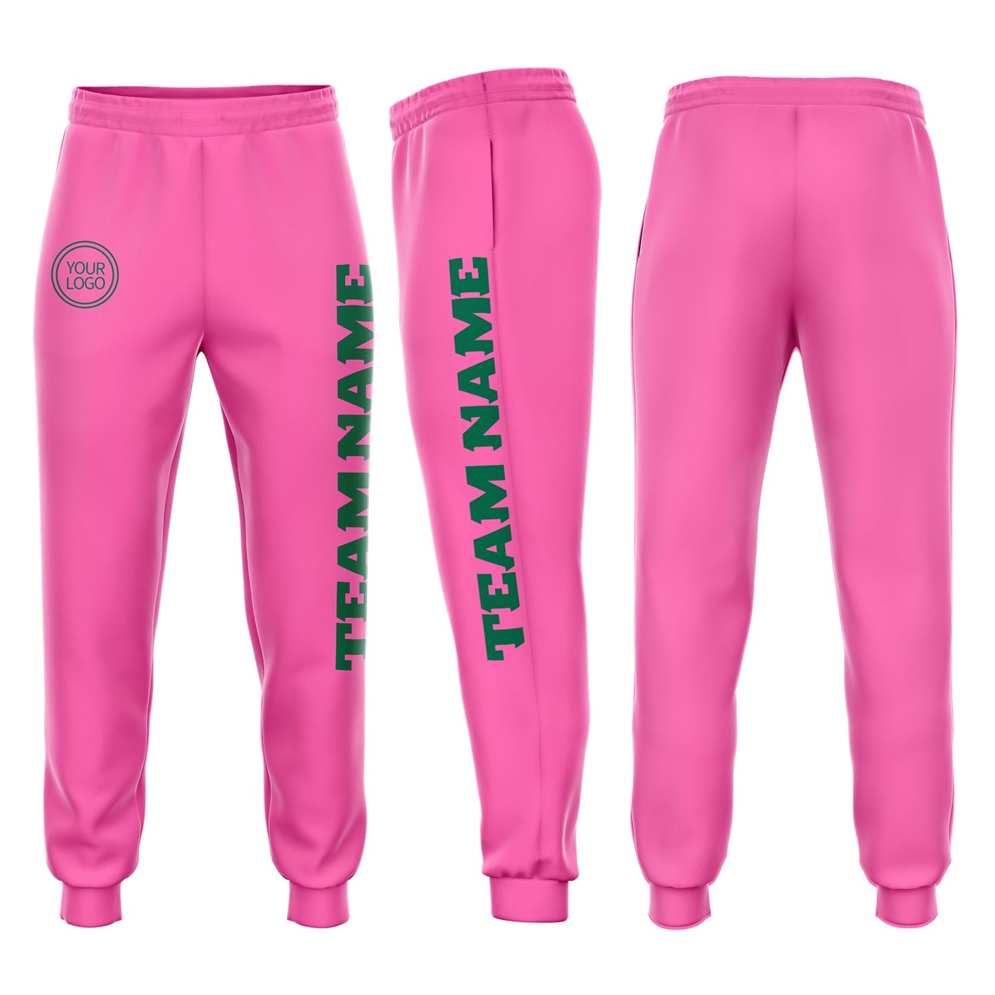 Custom Pink Kelly Green Fleece Jogger Sweatpants - Main View