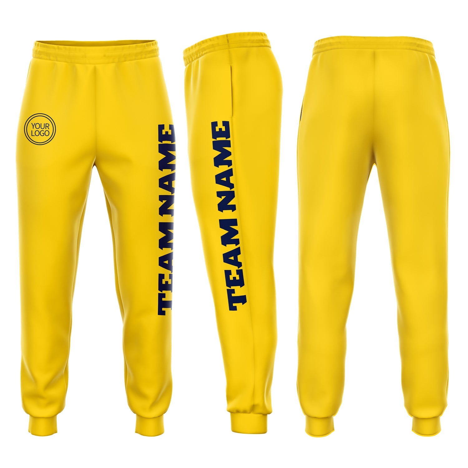Custom Gold Navy Fleece Jogger Sweatpants - Main View