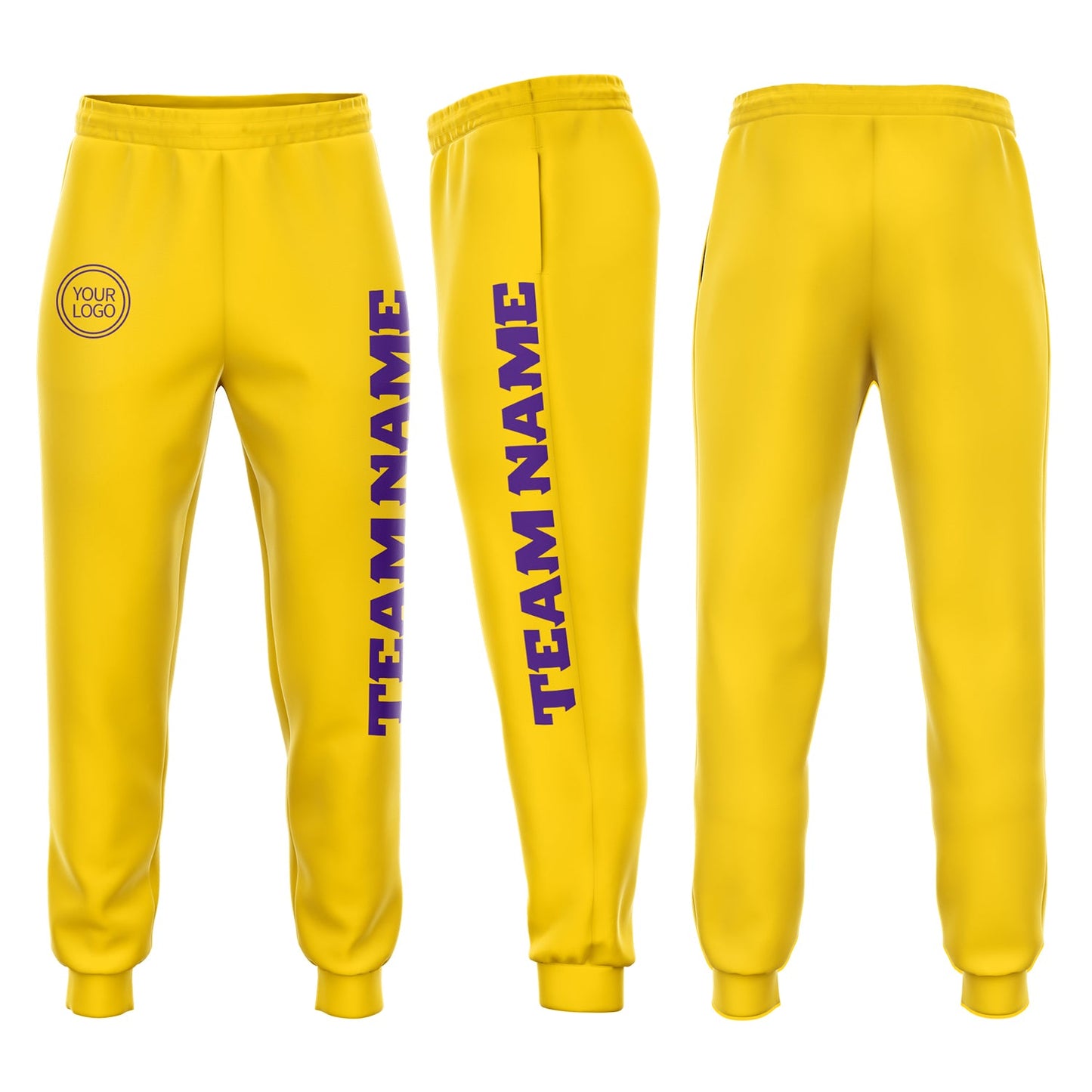 Custom Gold Purple Fleece Jogger Sweatpants - Main View
