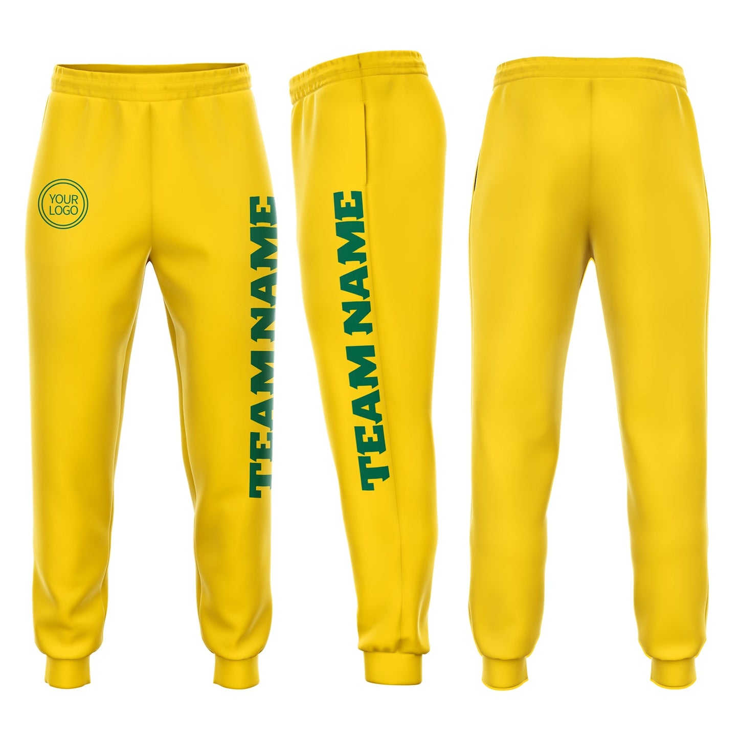 Custom Gold Kelly Green Fleece Jogger Sweatpants - Main View