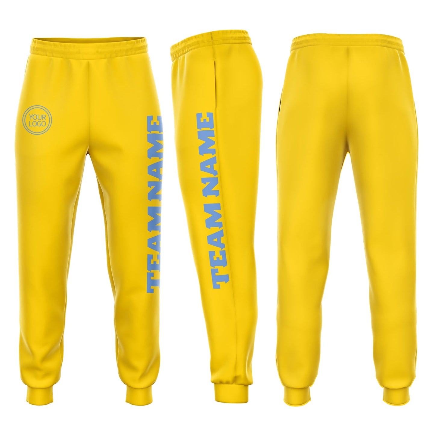 Custom Gold Light Blue Fleece Jogger Sweatpants - Main View