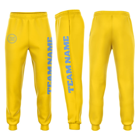 Custom Gold Light Blue Fleece Jogger Sweatpants - Main View