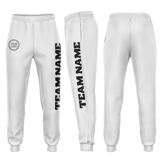 Custom White Black Fleece Jogger Sweatpants - Main View