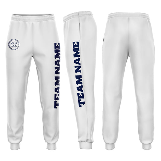 Custom White Navy Fleece Jogger Sweatpants - Main View