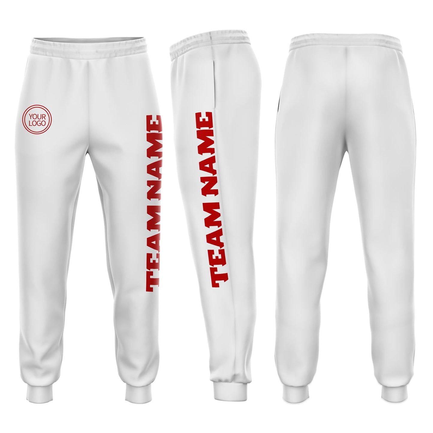 Custom White Red Fleece Jogger Sweatpants - Main View