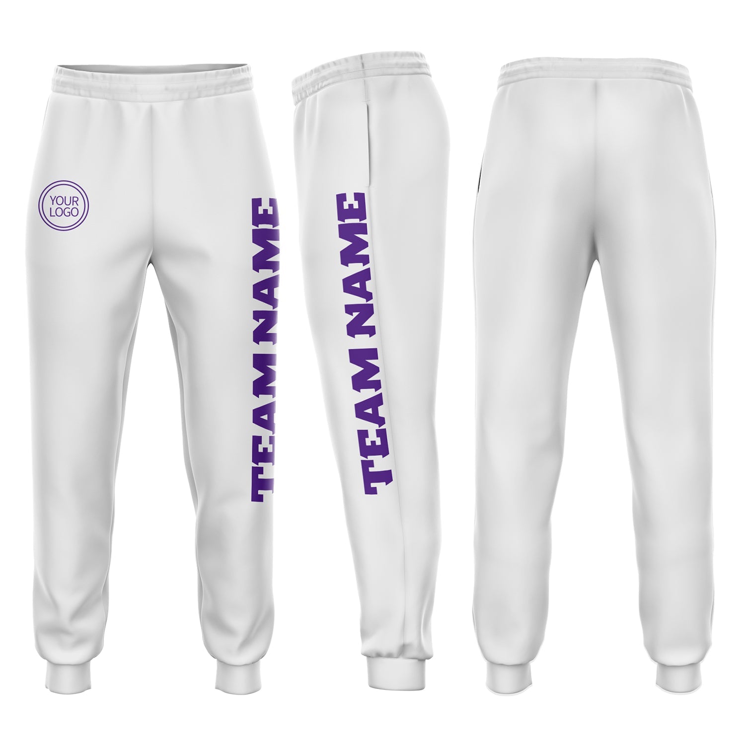 Custom White Purple Fleece Jogger Sweatpants - Main View