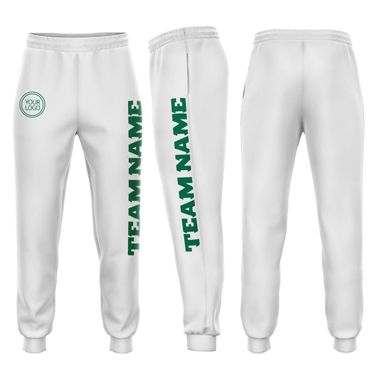 Custom White Kelly Green Fleece Jogger Sweatpants - Main View
