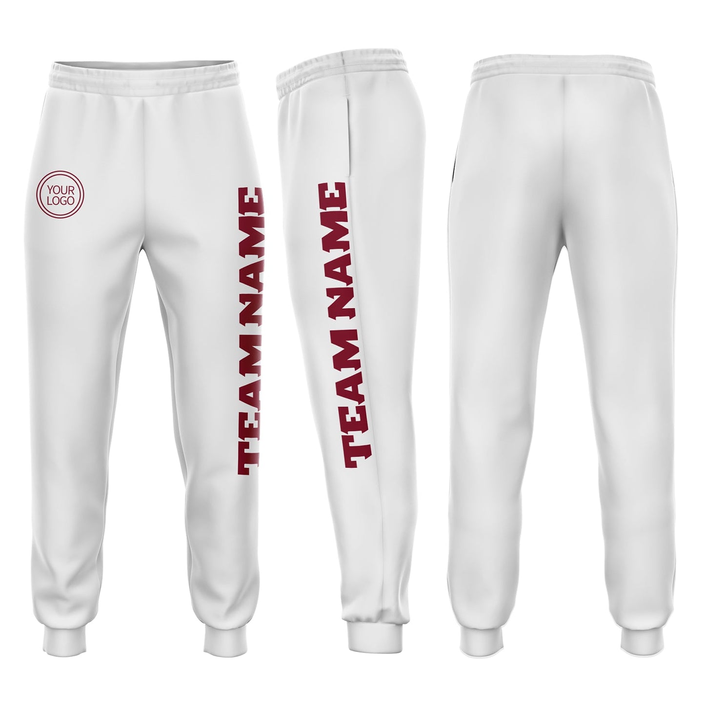 Custom White Crimson Fleece Jogger Sweatpants - Main View