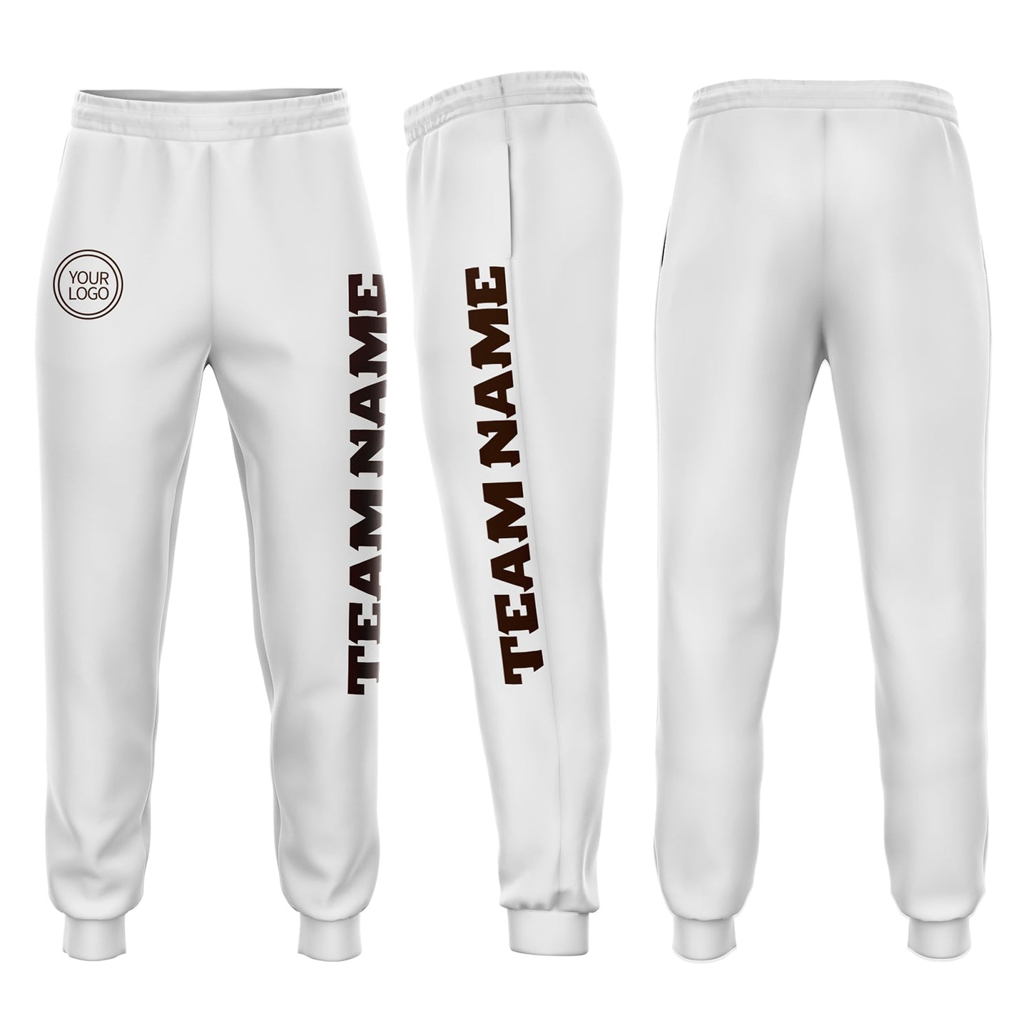 Custom White Brown Fleece Jogger Sweatpants - Main View