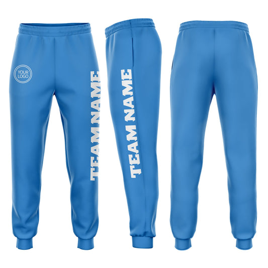 Custom Powder Blue White Fleece Jogger Sweatpants - Main View