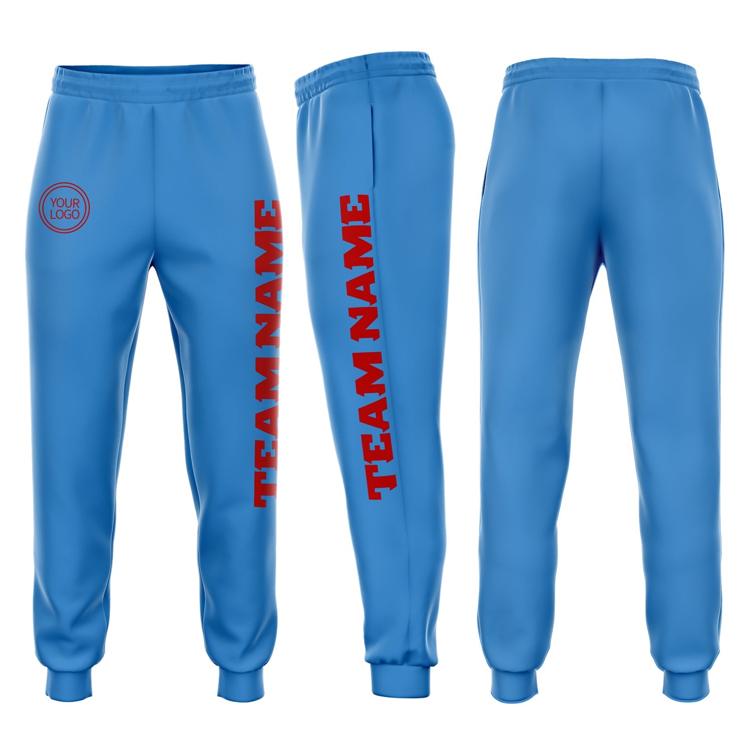 Custom Powder Blue Red Fleece Jogger Sweatpants - Main View