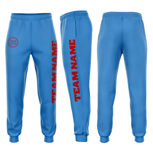 Custom Powder Blue Red Fleece Jogger Sweatpants - Main View