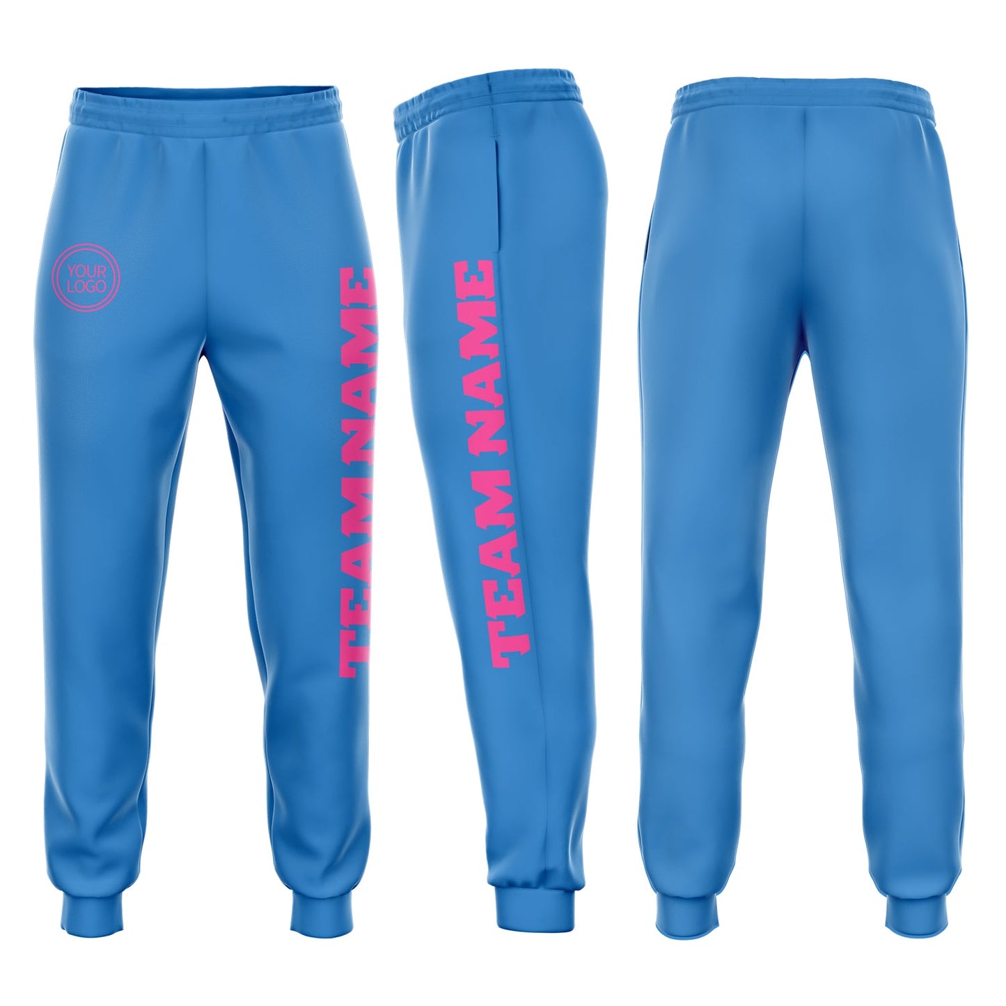 Custom Powder Blue Pink Fleece Jogger Sweatpants - Main View